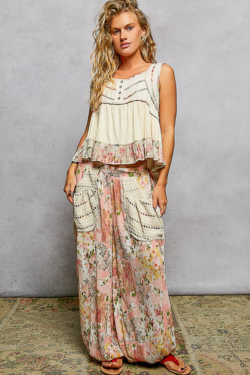 Floral Trim Boho Tank Top