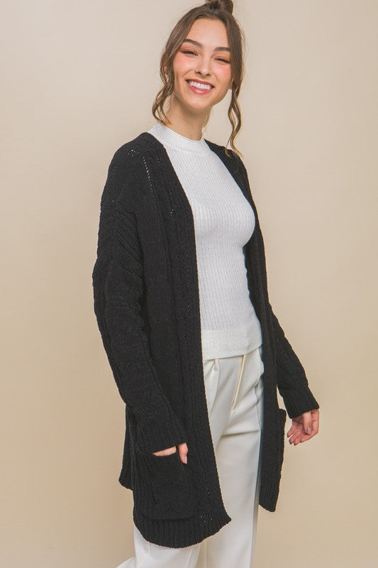 Black Oversized Cable Knit Cardigan