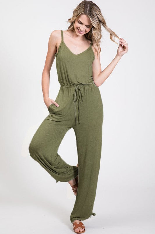 Olive Relaxed Jumpsuit with Ankle Tie