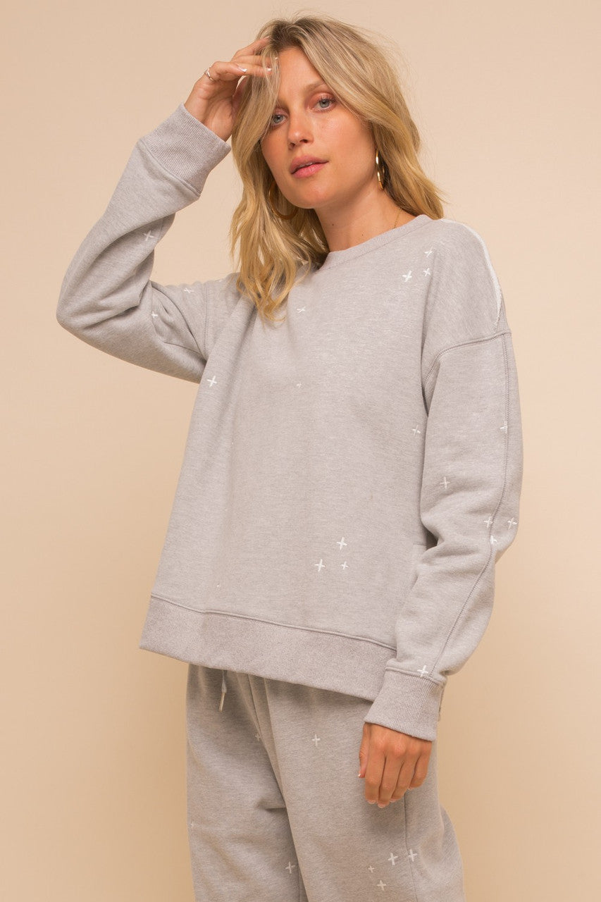 Heather Grey Embroidered Crewneck