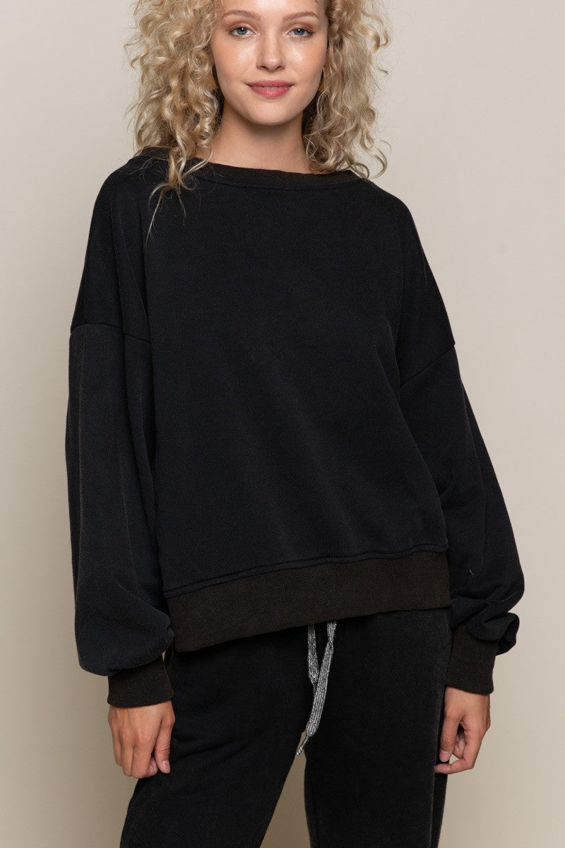 Black Oversized V-Cut Sweatshirt