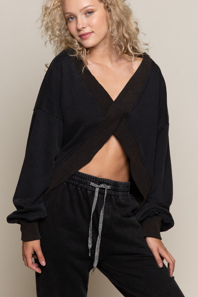 Black Oversized V-Cut Sweatshirt