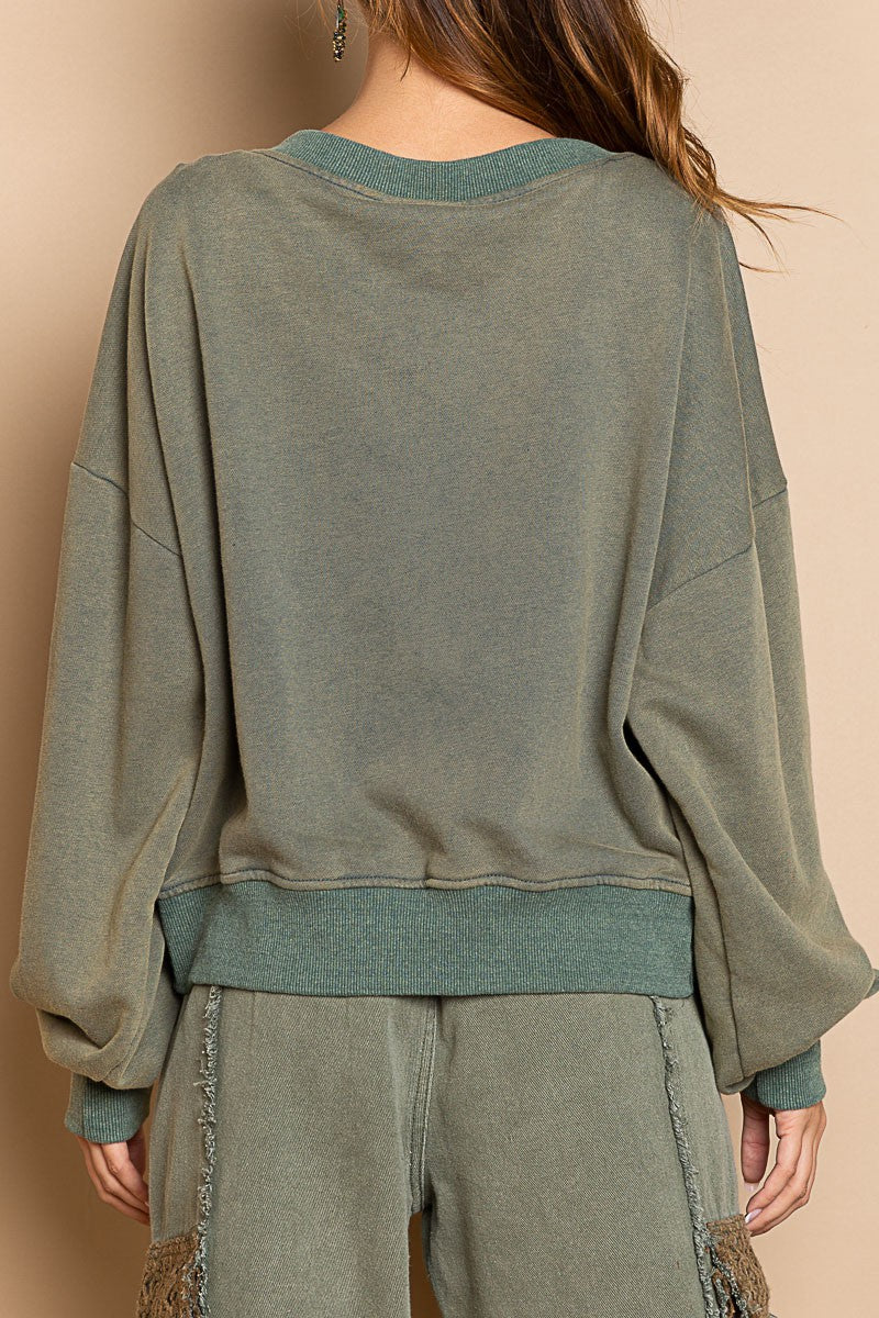 Vintage Moss Oversized V-Cut Sweatshirt