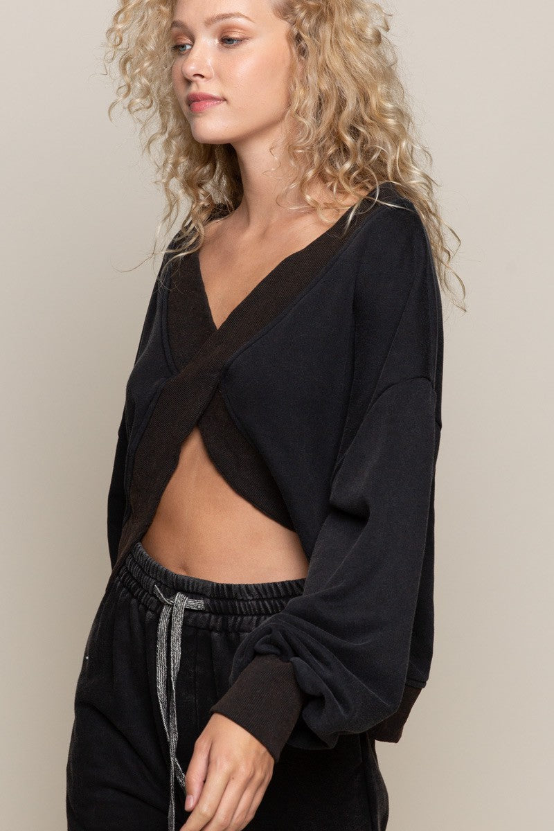 Black Oversized V-Cut Sweatshirt