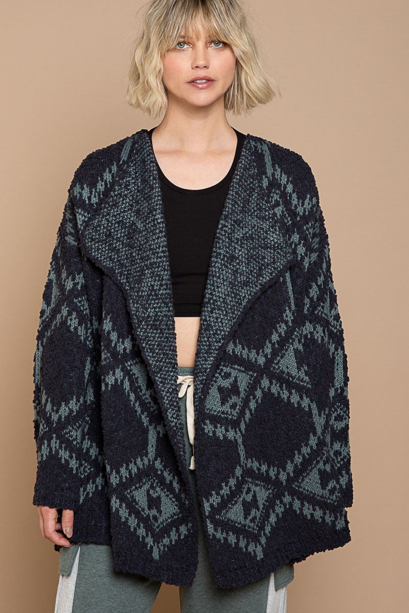 Charcoal Blue Relaxed Fit Aztec Cardigan