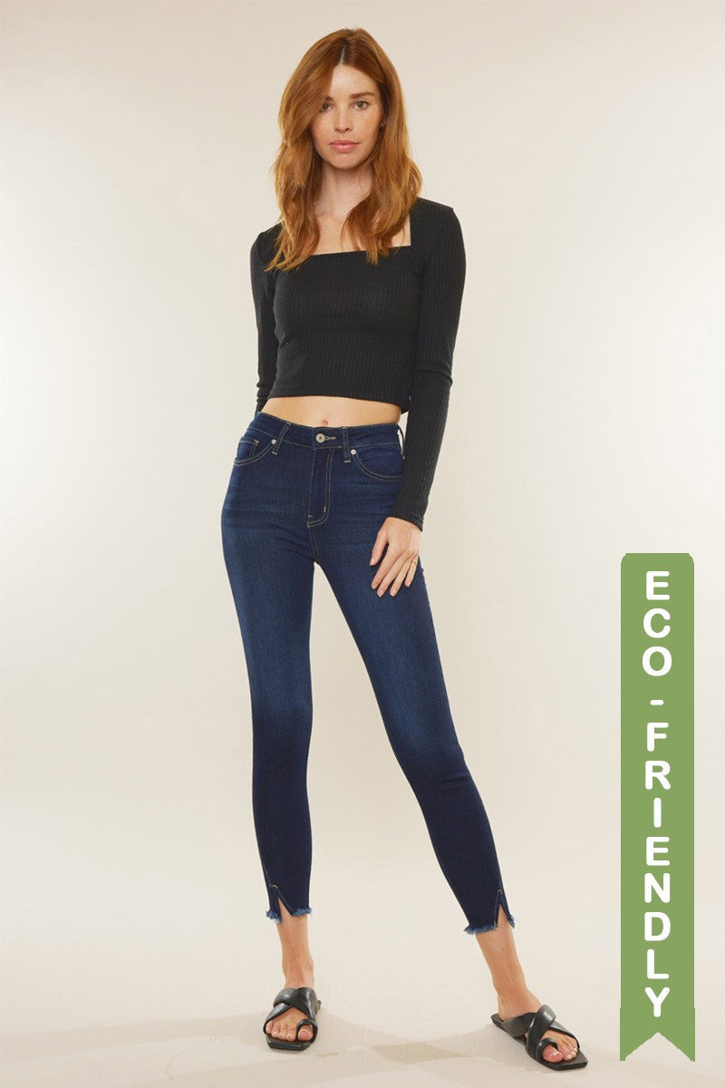 Dark High-Rise Hemmed Ankle Skinnies