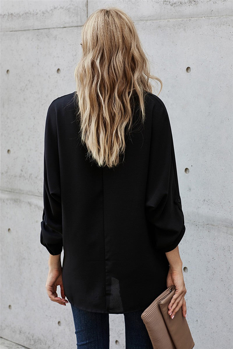 Black V-Neck 3/4 Sleeve Blouse