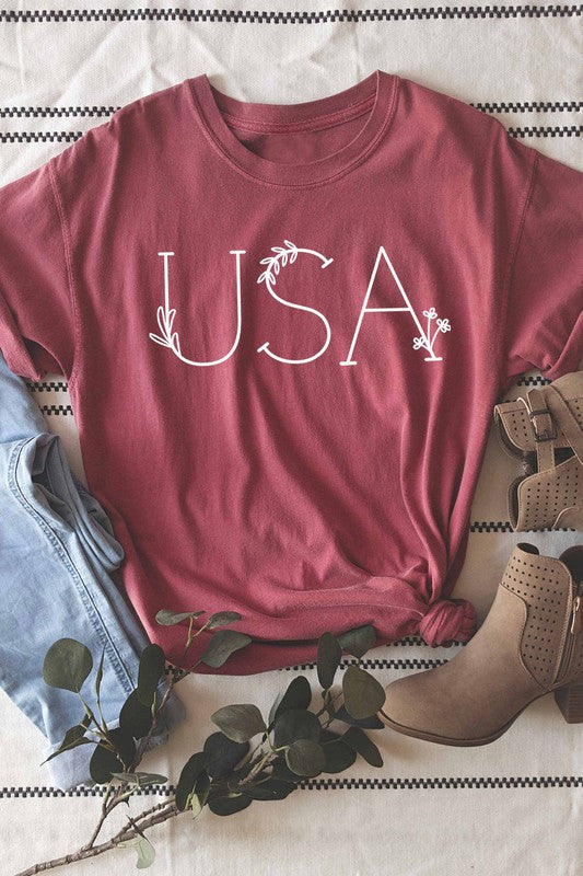 USA Floral Graphic Tee
