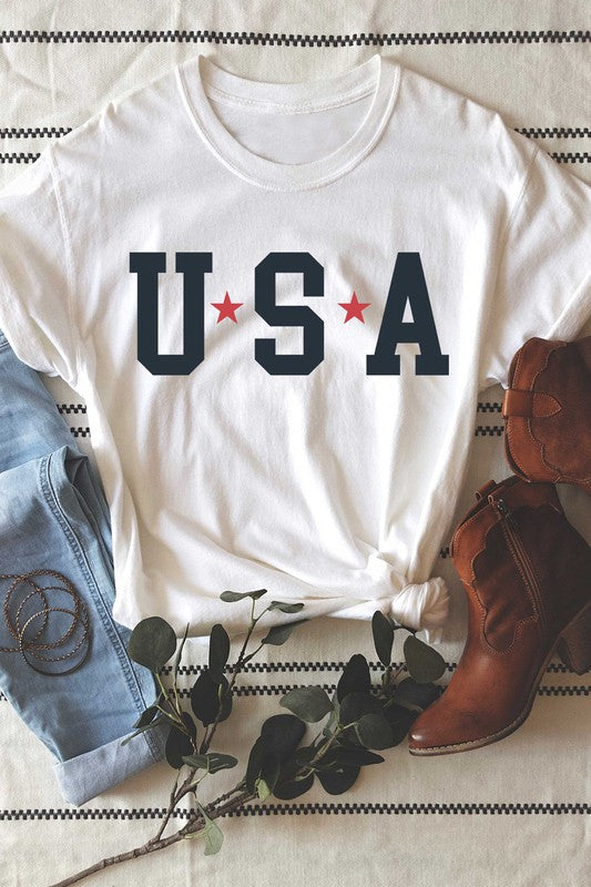 White USA Star Graphic Tee