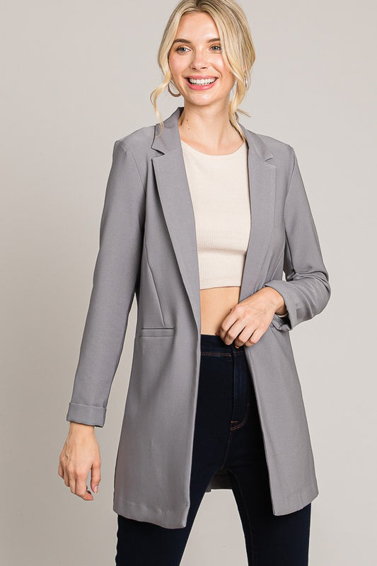 Grey Buttonless Long Blazer
