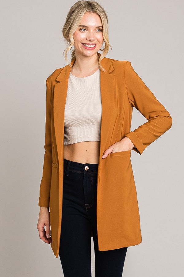 Camel Buttonless Long Blazer