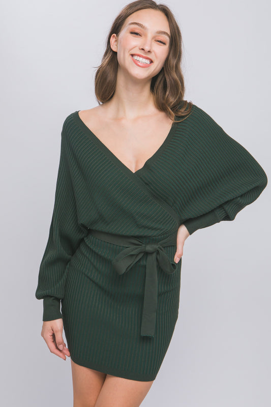 Hunter Green Knitted Wrap Dress