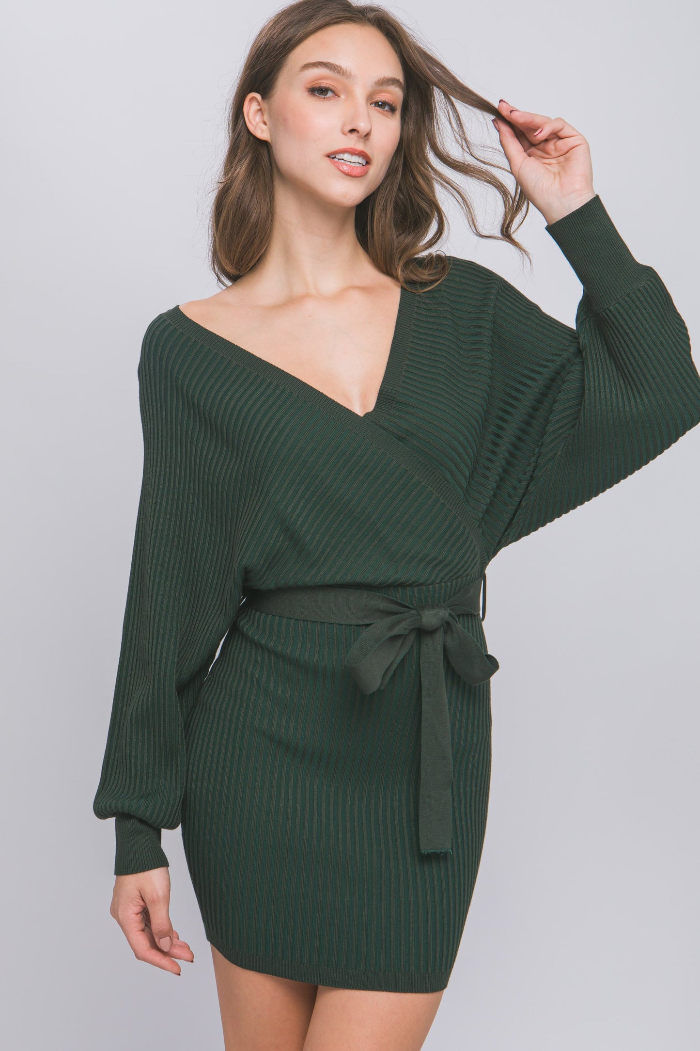 Hunter Green Knitted Wrap Dress