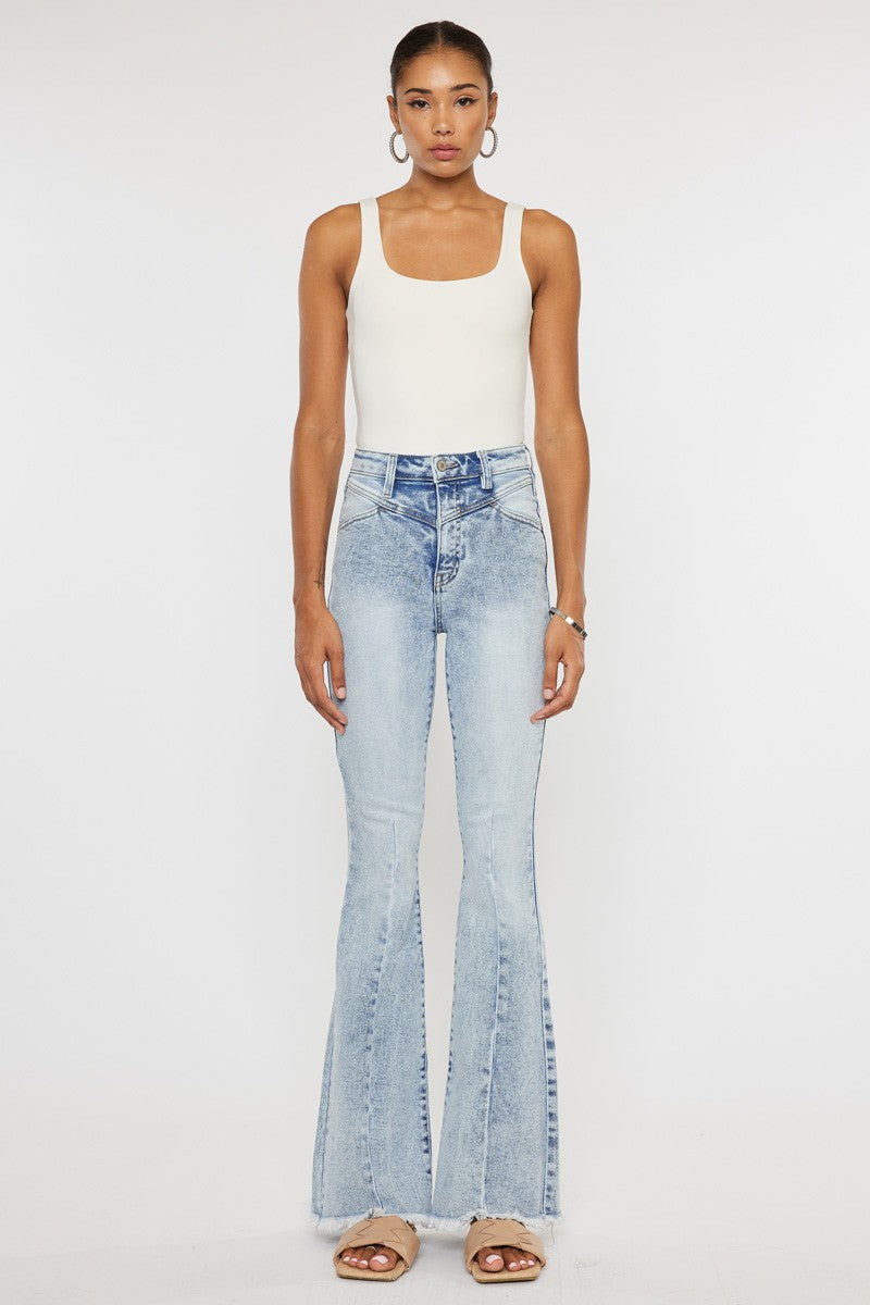 Acid Wash High Rise Flare Jeans