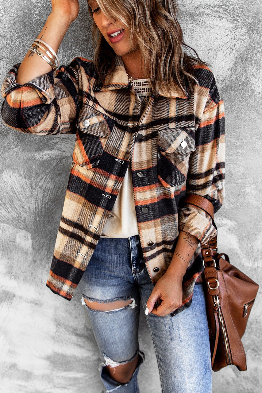 Brown and Orange Plaid Shirt