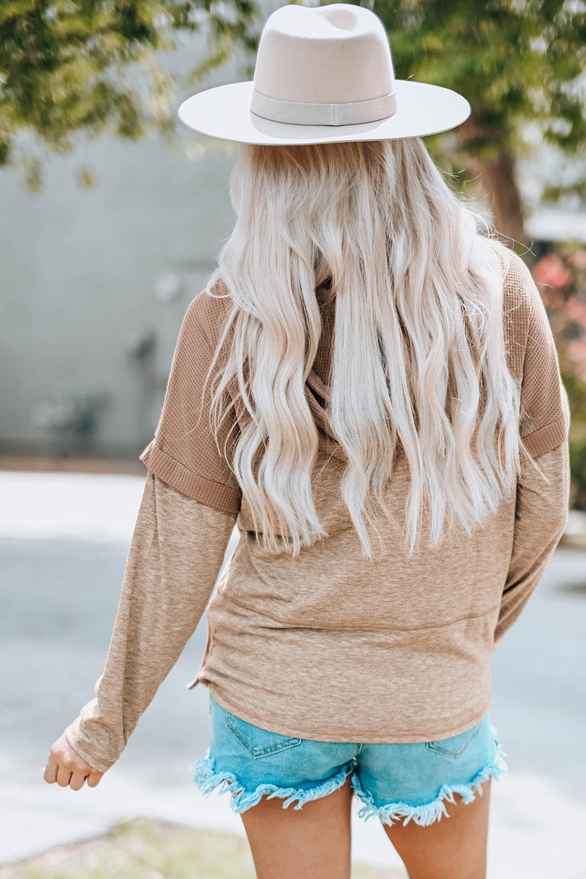 Brown Waffle V-Neck Pullover