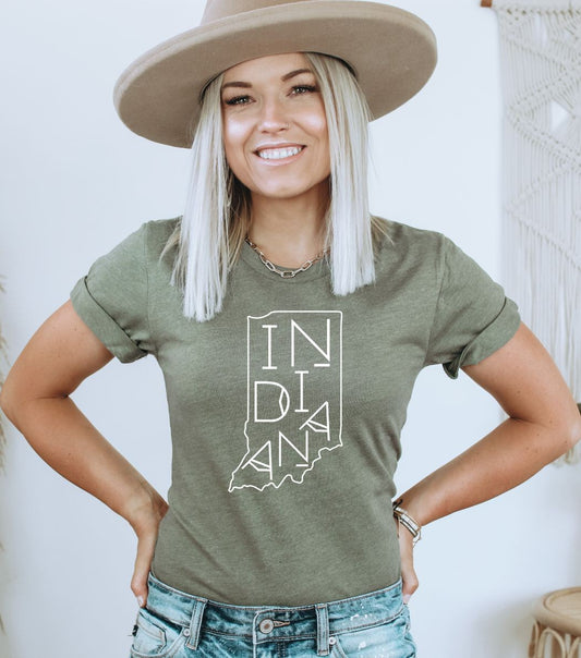 Heather Olive Indiana Outline Tee
