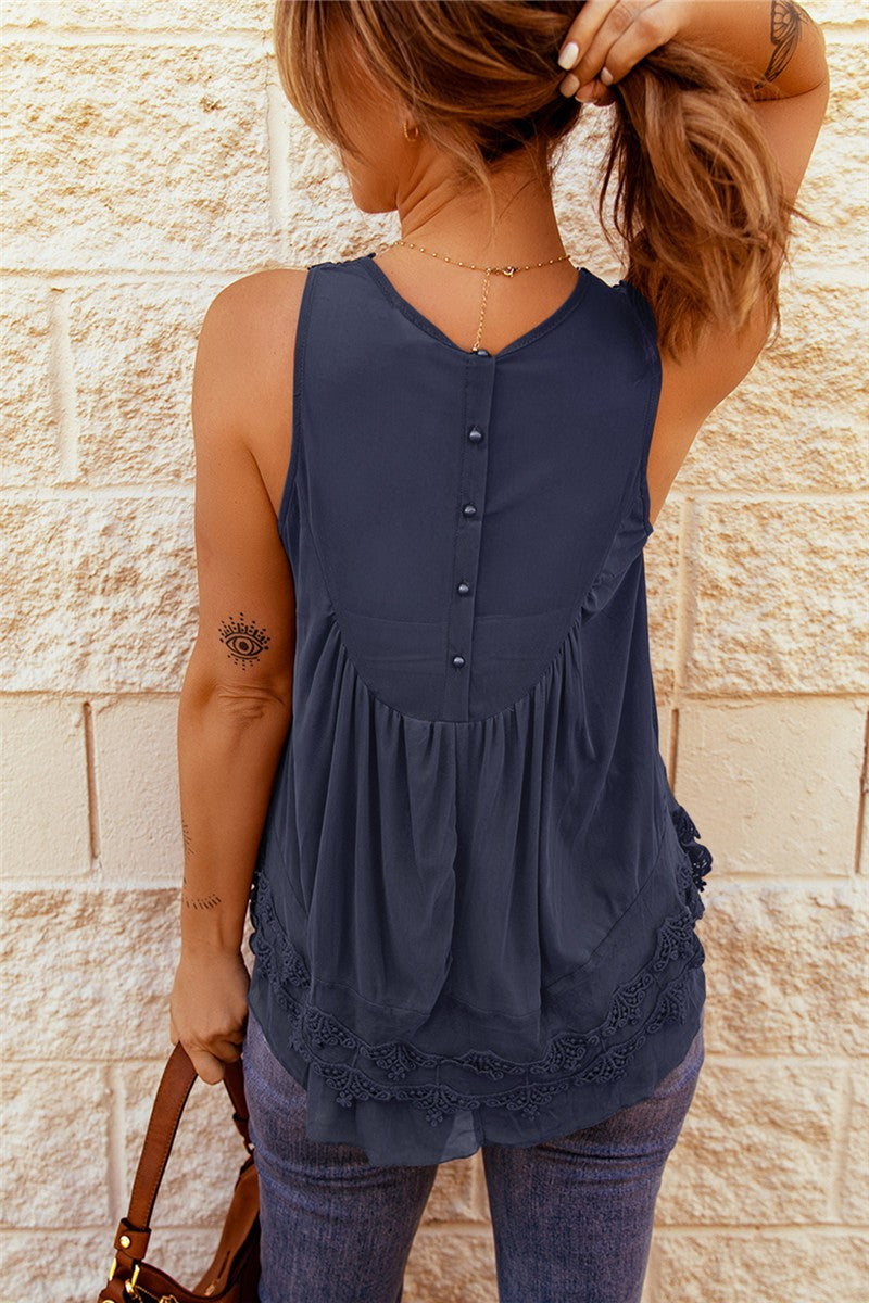 Blue Lace Button Back Top