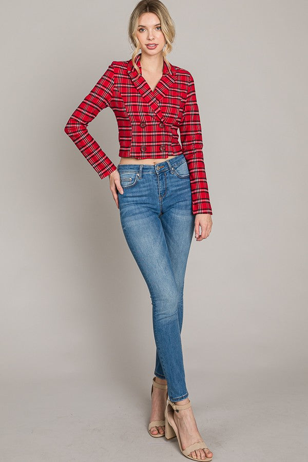Red and Black Double Breasted Blazer