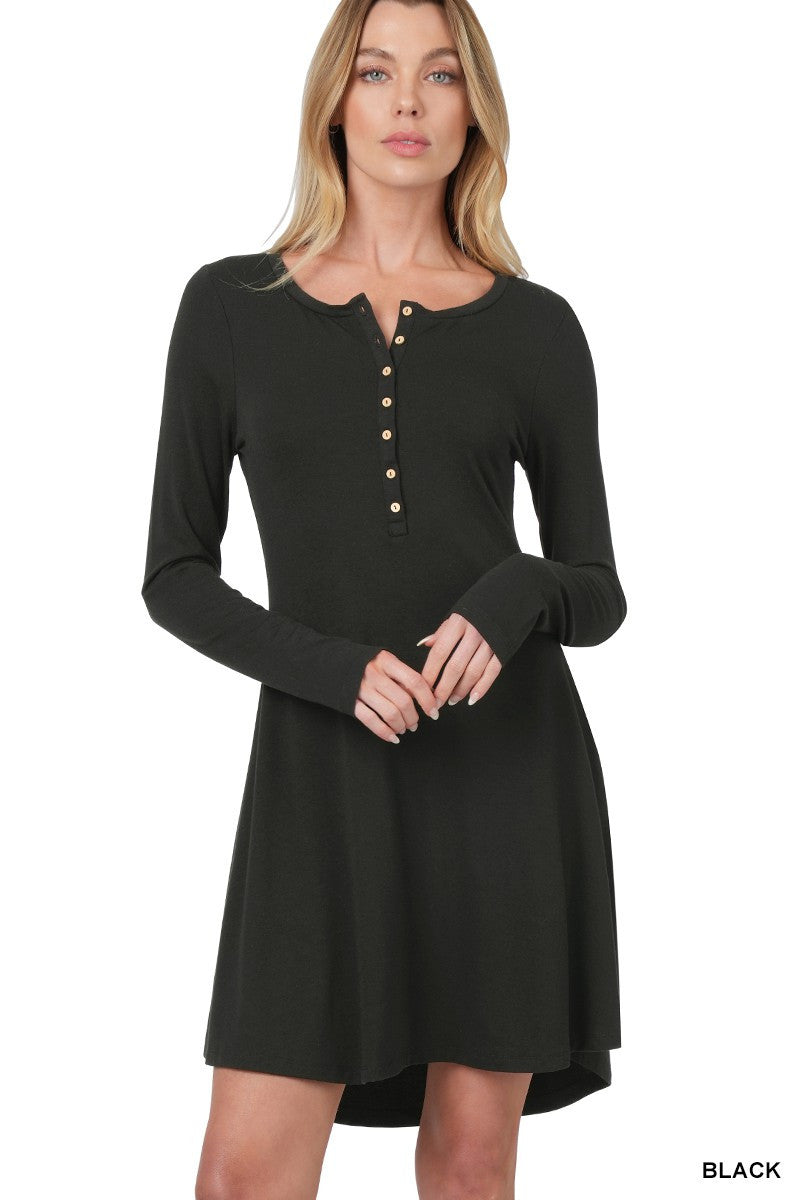 Black Long Sleeve Button Down Dress