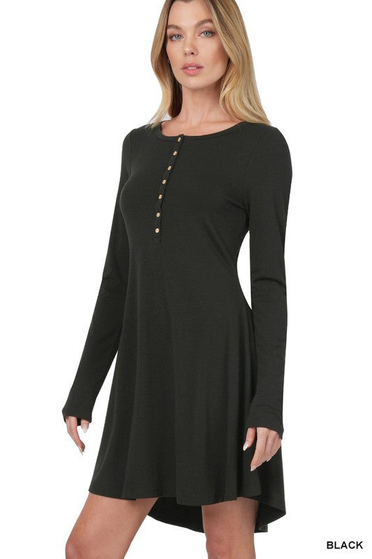 Black Long Sleeve Button Down Dress