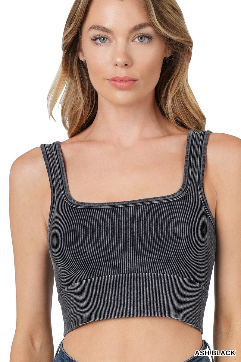 Ash Black Washed Square Neck Crop Top