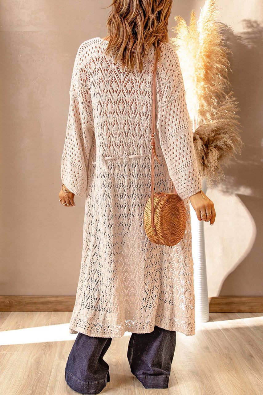 Apricot Crochet Long Cardigan