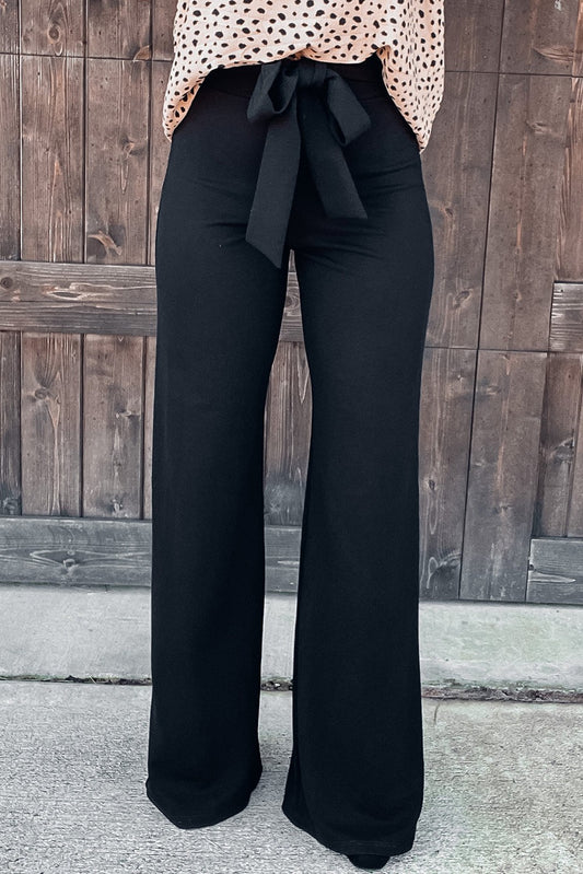 Black Front Tie Flared Pants