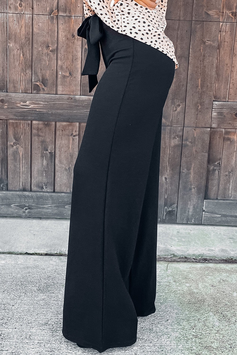 Black Front Tie Flared Pants