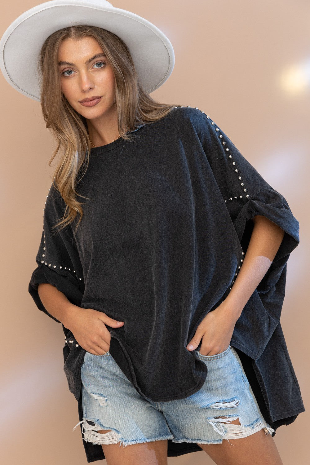 Black Studded Oversized Top