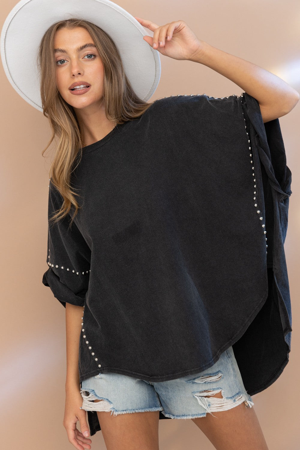 Black Studded Oversized Top