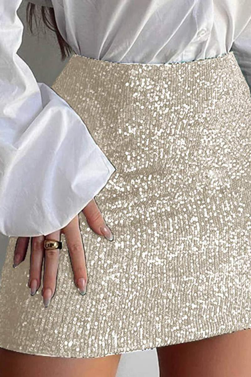 Champagne Sequin Mini Skirt