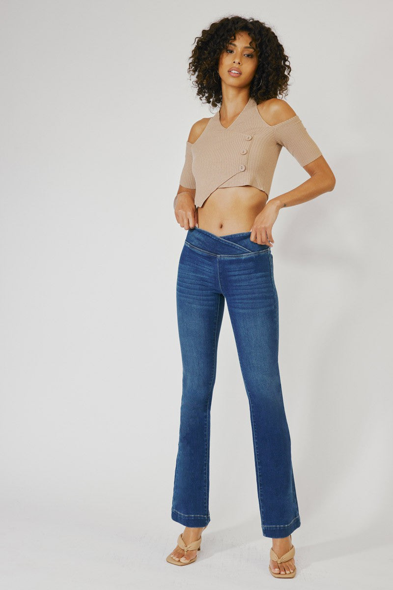 KC Mid Rise Pull On Bootcut Jeans