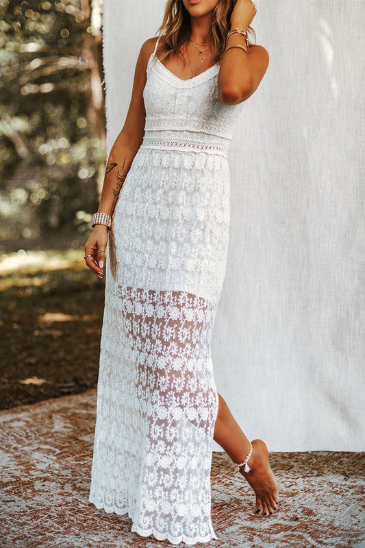 White Lace Lined Maxi w/ Slits
