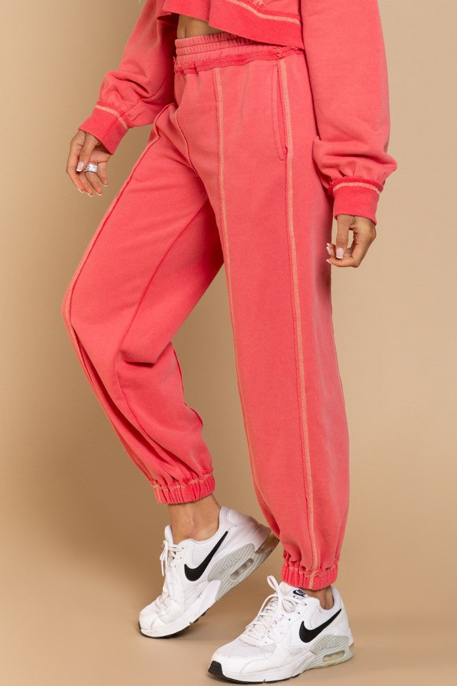 Flamingo Joggers with Stitched Detail