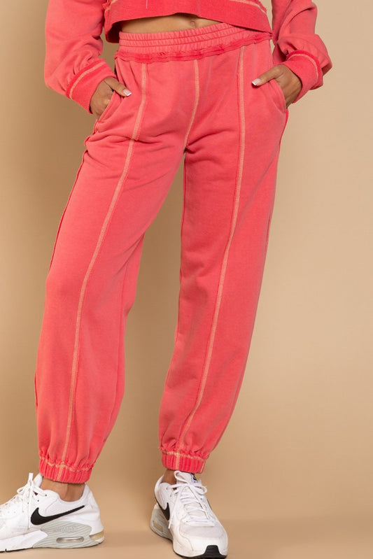 Flamingo Joggers with Stitched Detail