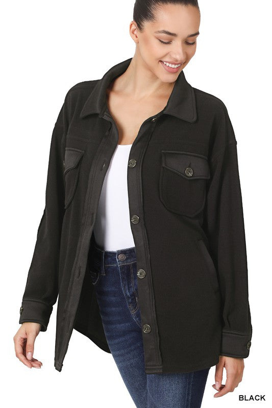 Black Oversized Fleece Shacket