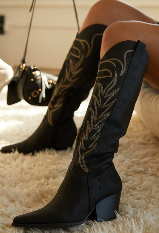 Black Western Mid Calf Boots