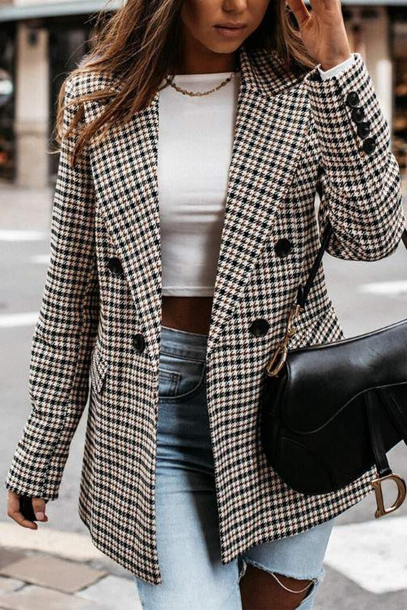 Apricot Plaid Printed Blazer