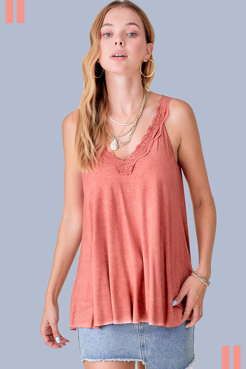 Marsala Lace Tank w/ Cut Out