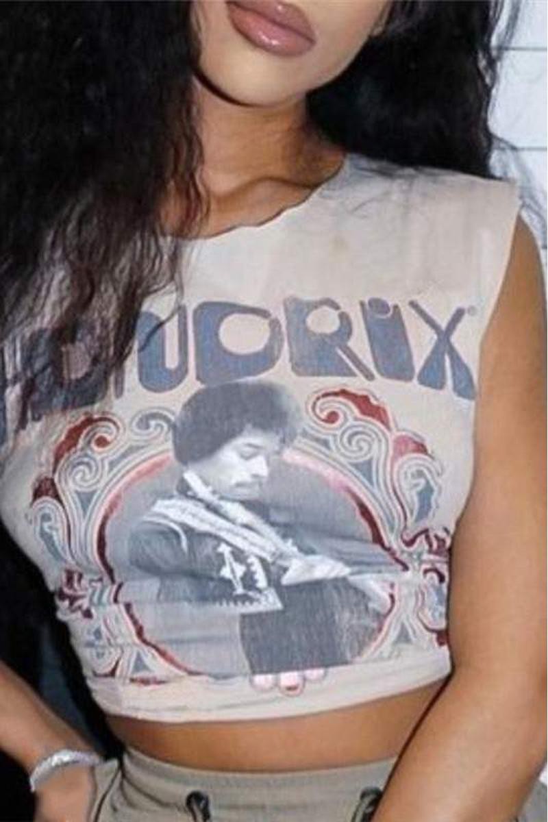 Khaki Sleeveless Hendrix Graphic Top