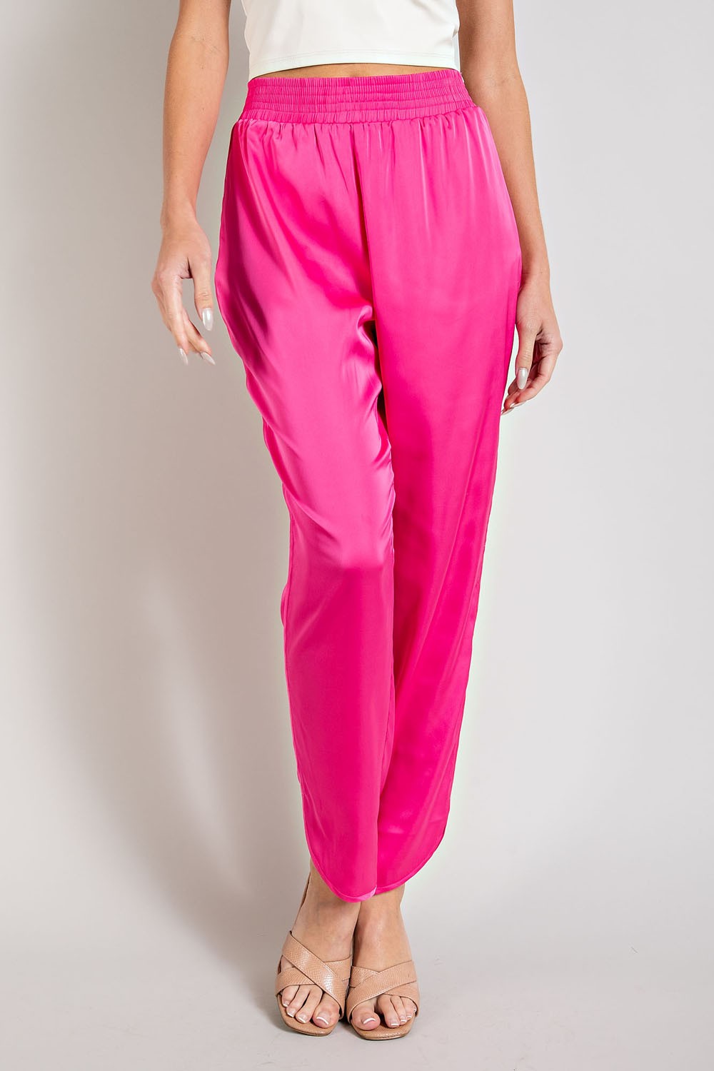 Hot Pink Smocked Satin Pants