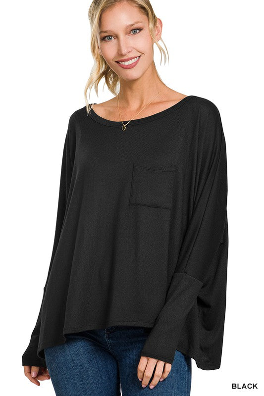 Black Long Sleeve Dolman with Pocket