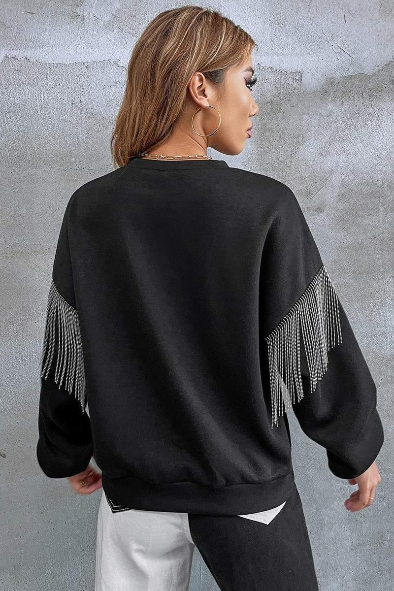 Black Rhinestone Fringe Sweatshirt