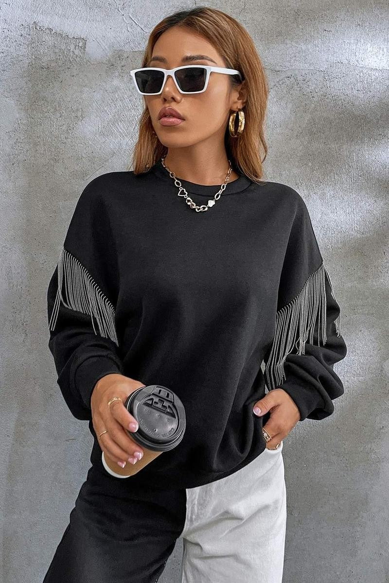 Black Rhinestone Fringe Sweatshirt