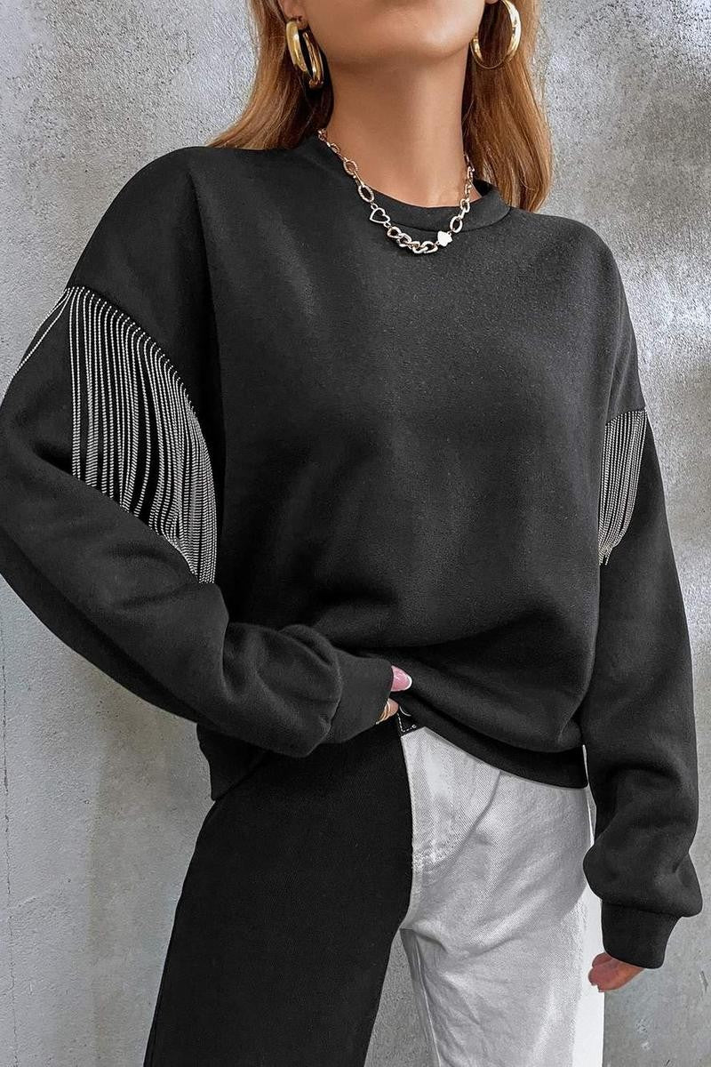 Black Rhinestone Fringe Sweatshirt