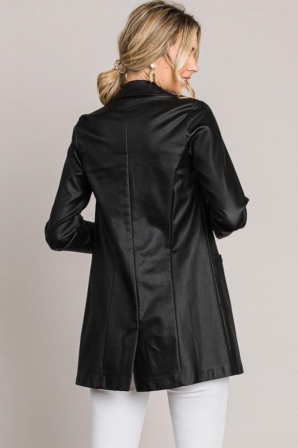 Black Coated Leather Blazer