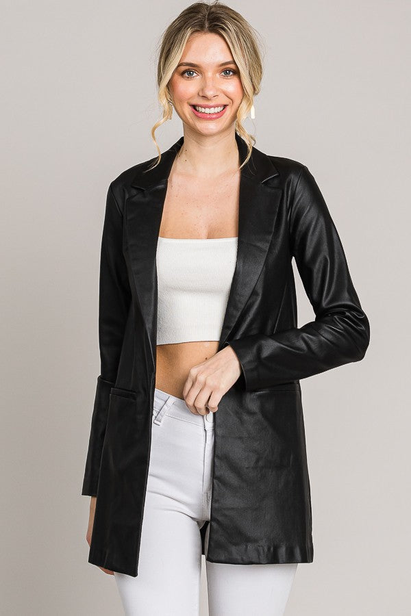 Black Coated Leather Blazer
