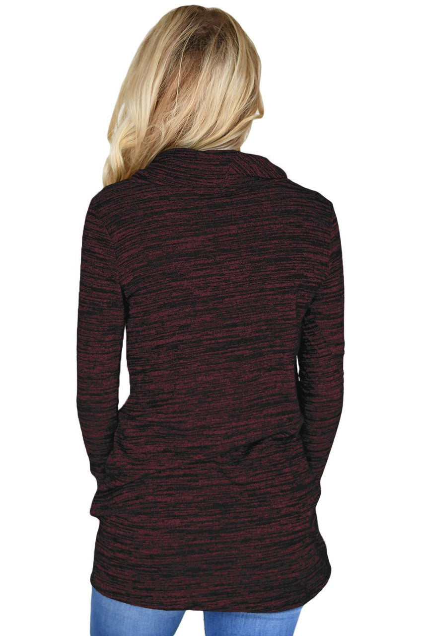 Wine Cowl Neck Drawstring Sweatshirt