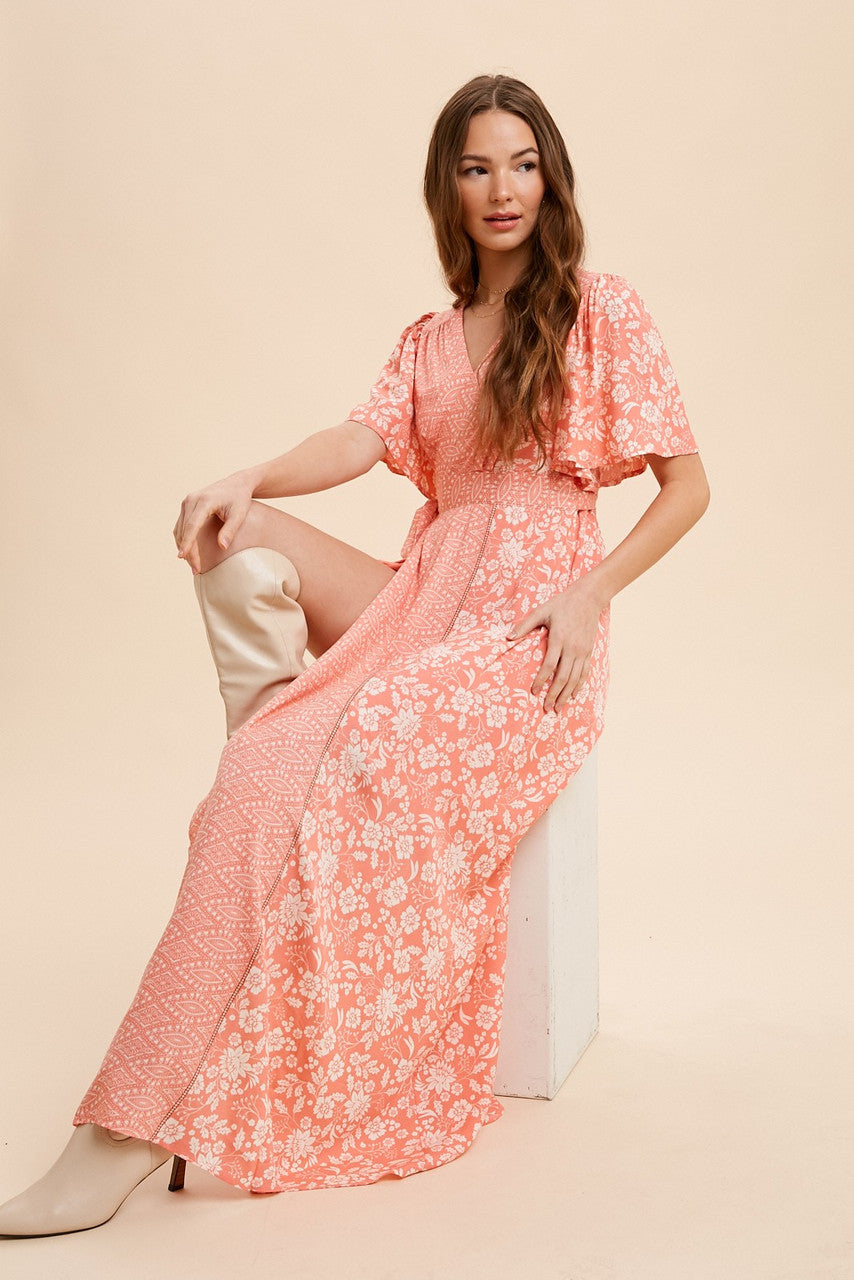 Apricot Boho Print Wrap Maxi